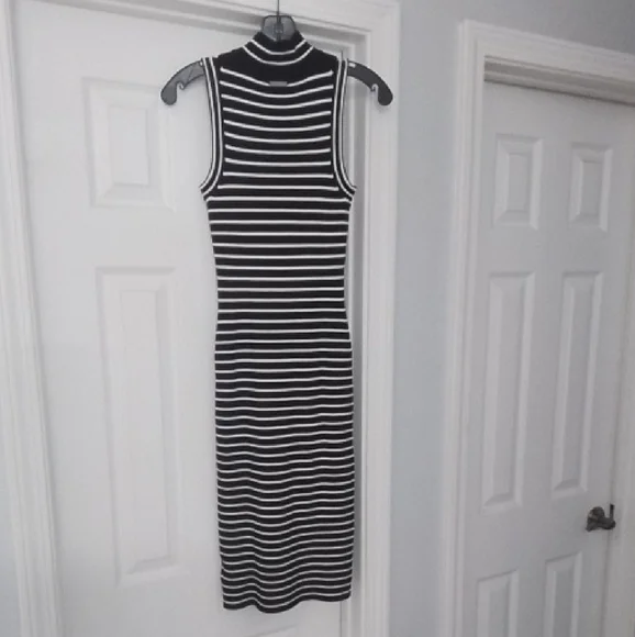 Michael Kors Black and White Striped Midi Dress - Picture 2 of 6